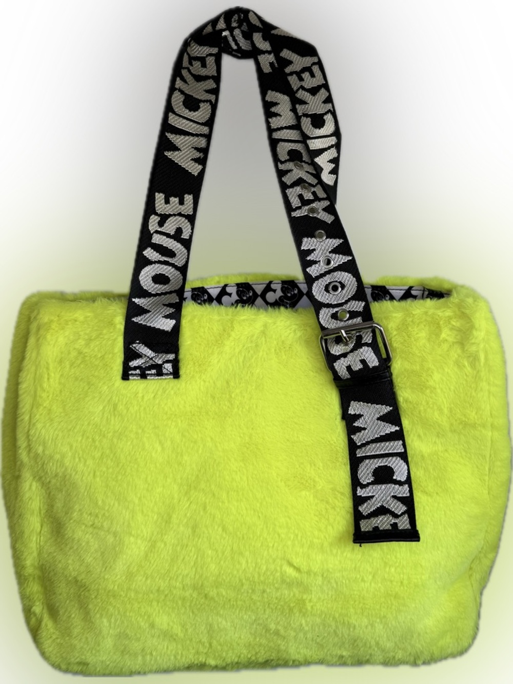 Disney Parks Mickey Mouse Faux Fur Neon Yellow Tote Bag - Picture 6 of 6